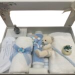 Set Trusou Botez Cu Lumanare Urs Bleu