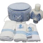 Set Trusou Botez Bleu Cu Lumanare