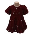 Rochie Rosie Catifea Cu Perle